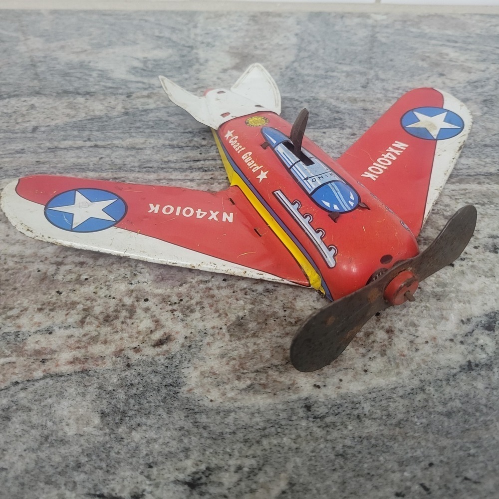 Vintage Coast Guard Tin Litho Toy Plane Ohio Art Works! - Picture 2 of 5